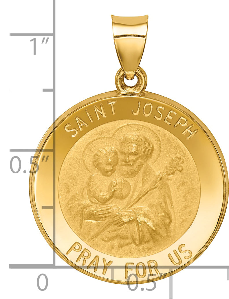 14k Polished and Satin St Joseph Medal Hollow Pendant