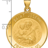 14k Polished and Satin St Joseph Medal Hollow Pendant