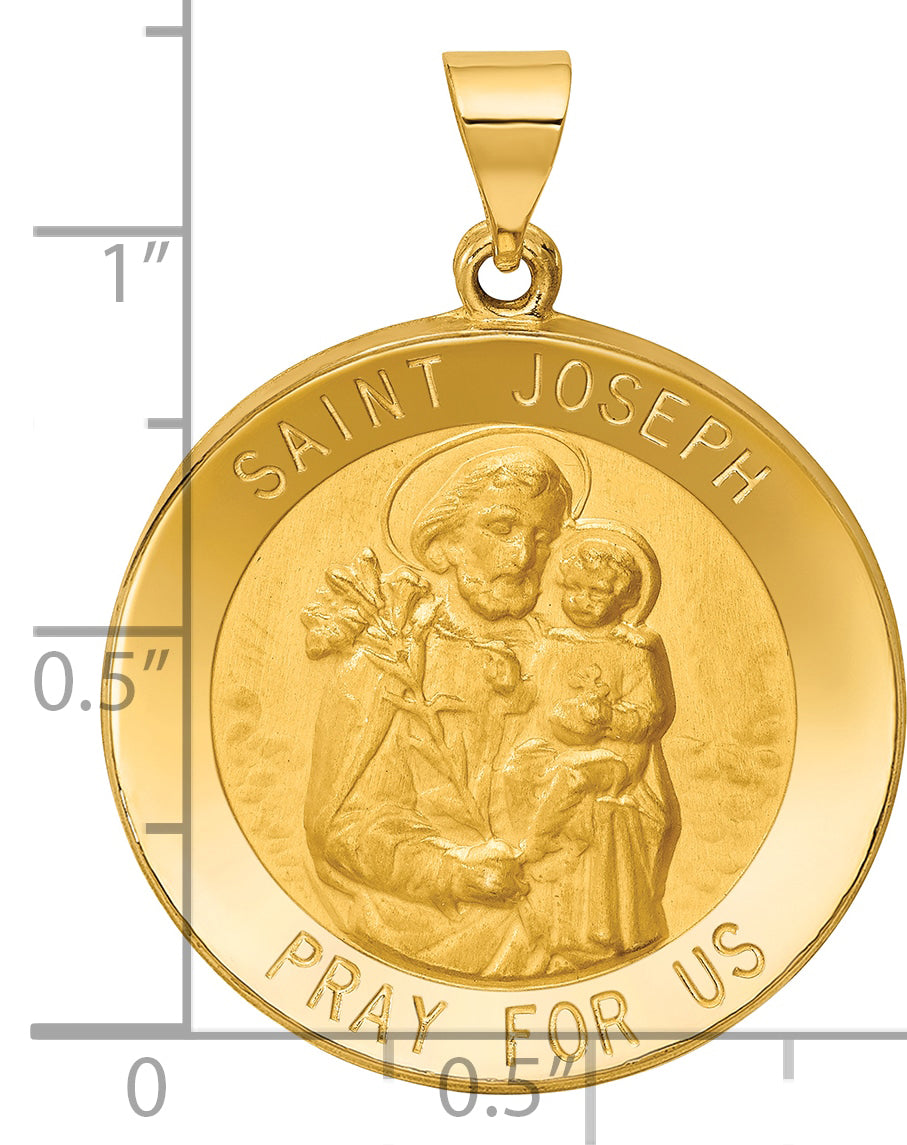 14k Polished and Satin St Joseph Medal Hollow Pendant