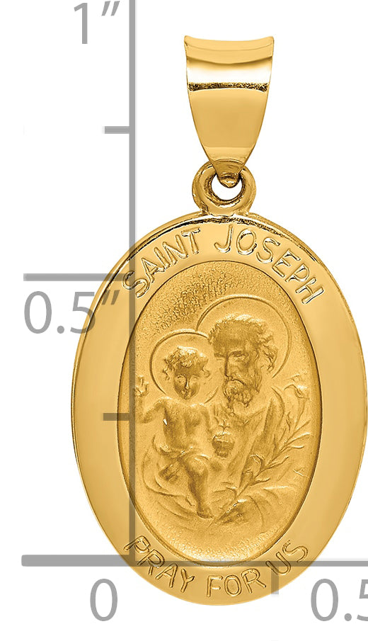 14k Polished and Satin St Joseph Medal Hollow Pendant