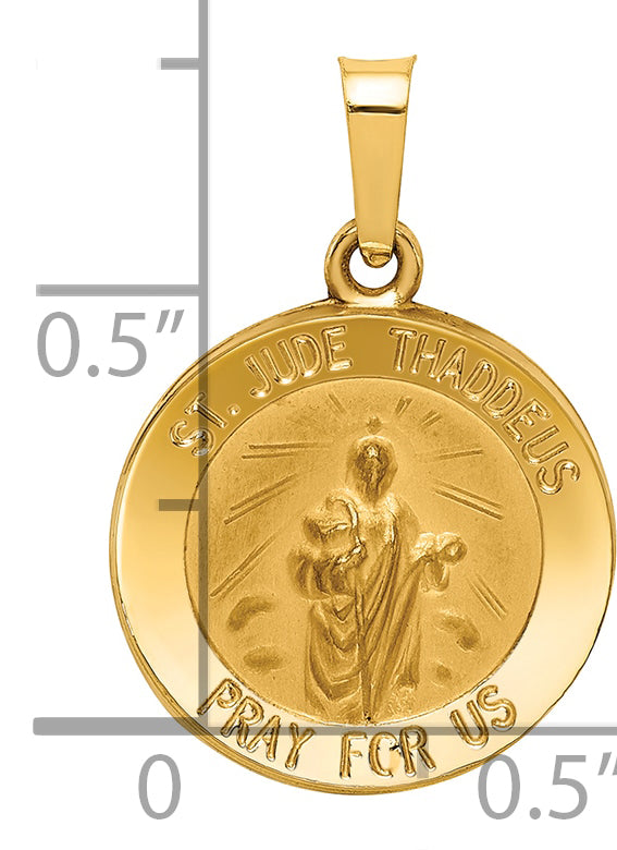 14k Polished and Satin St Jude Thaddeus Medal Hollow Pendant