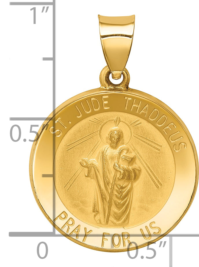 14k Polished and Satin St Jude Thaddeus Medal Hollow Pendant