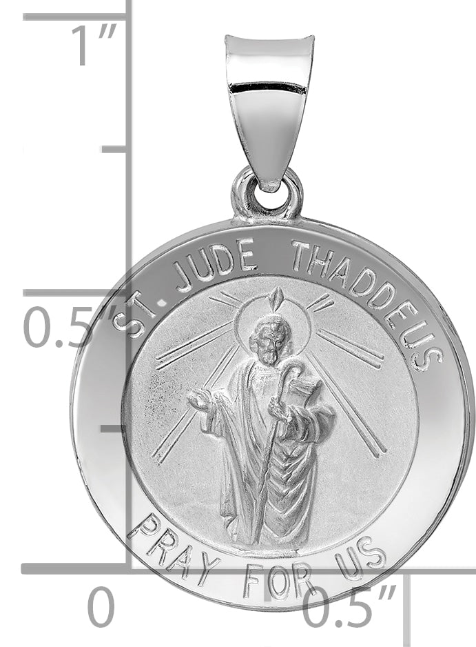 14K White Gold Polish/Satin St Jude Thaddeus Medal Hollow Pendant