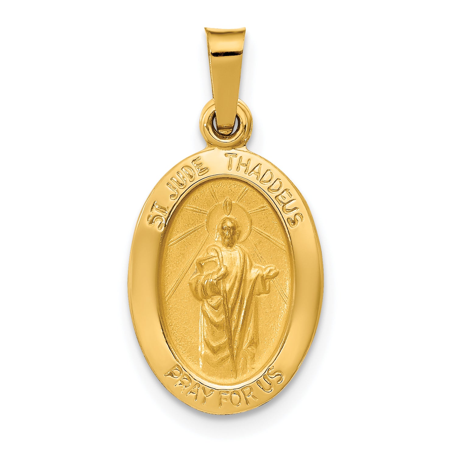 14k Polished and Satin St Jude Thaddeus Medal Hollow Pendant