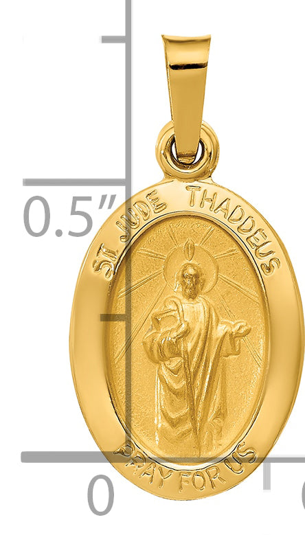 14k Polished and Satin St Jude Thaddeus Medal Hollow Pendant