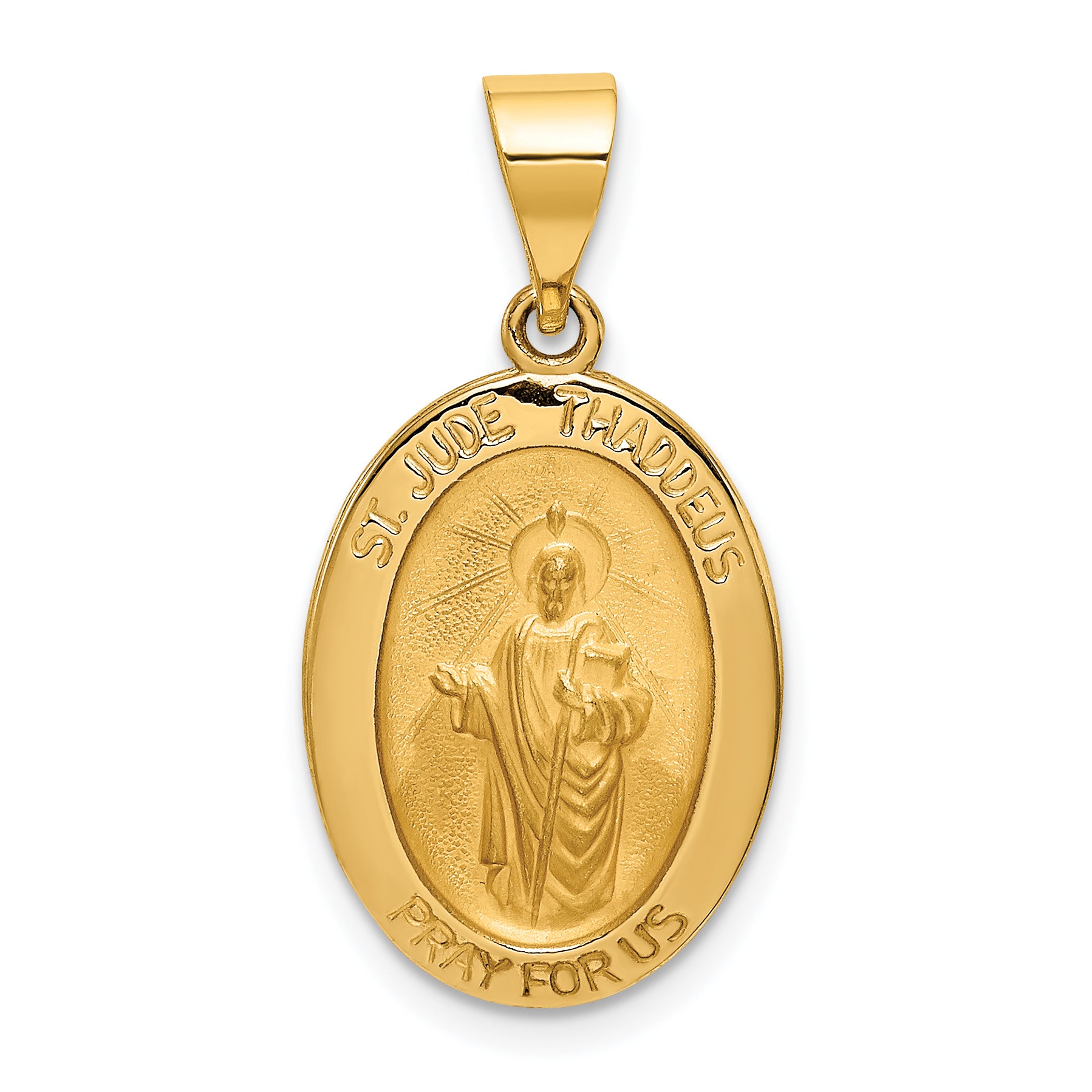 14k Polished and Satin St Jude Thaddeus Medal Hollow Pendant