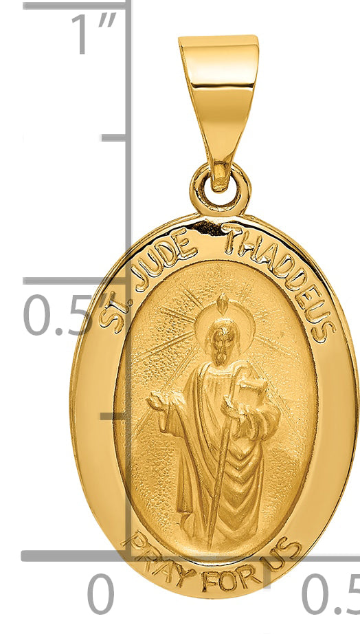 14k Polished and Satin St Jude Thaddeus Medal Hollow Pendant