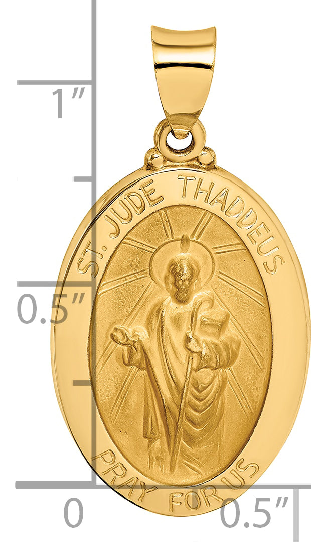 14k Polished and Satin St Jude Thaddeus Medal Hollow Pendant