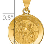 14k Polished and Satin St Matthew Medal Hollow Pendant