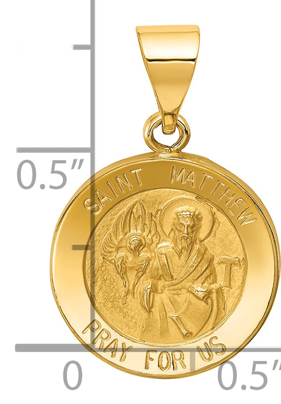 14k Polished and Satin St Matthew Medal Hollow Pendant