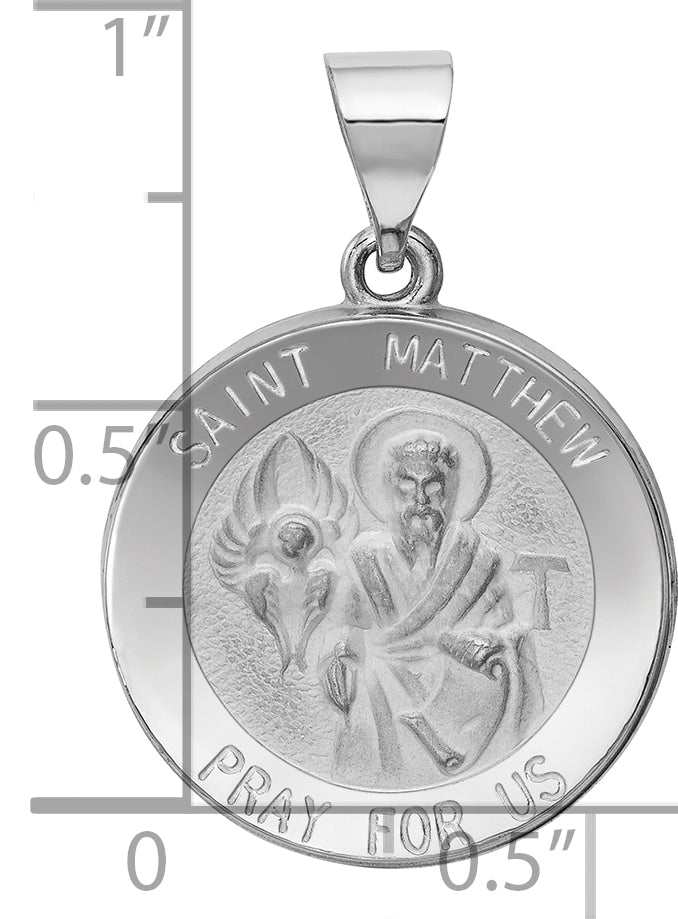 14k White Gold Polished and Satin St Matthew Hollow Pendant