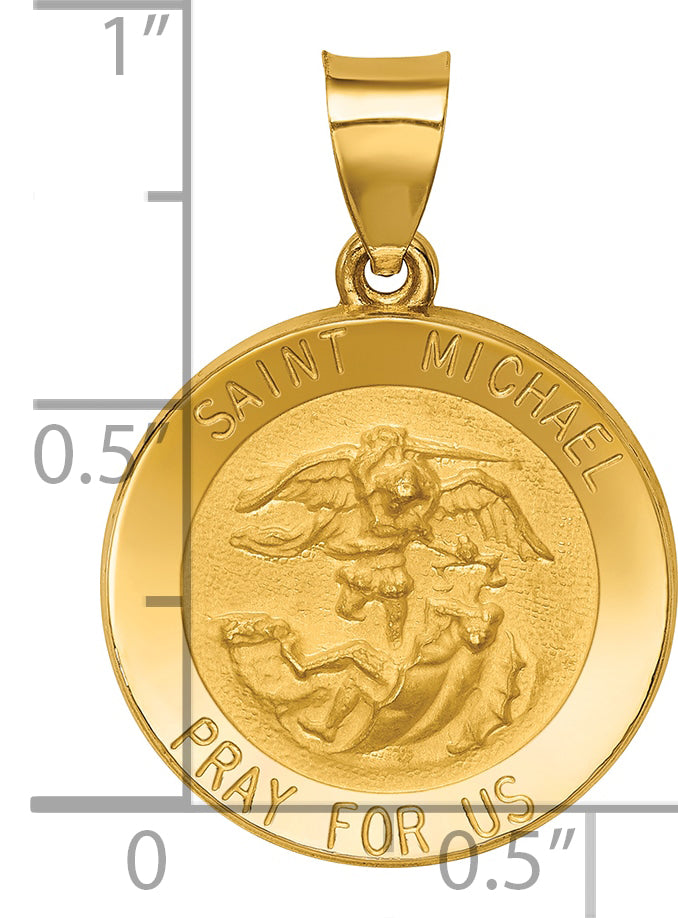 14k Polished and Satin St Michael Medal Hollow Pendant