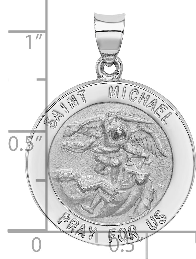 14k White Gold Polished/Satin St Michael Medal Hollow Pendant