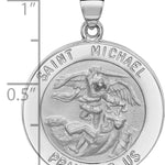14k White Gold Polished/Satin St Michael Medal Hollow Pendant