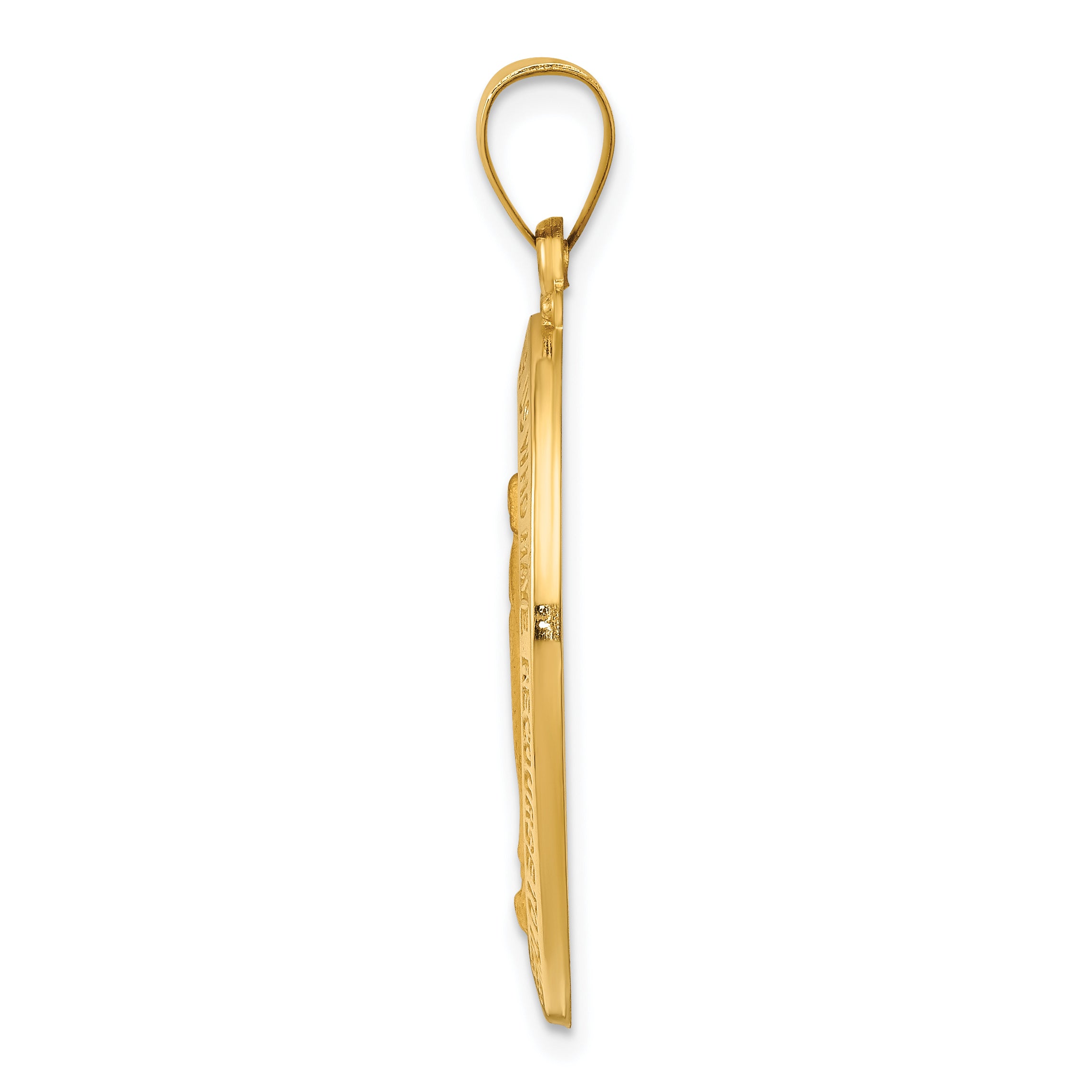14k Polished and Satin Miraculous Medal Hollow Pendant
