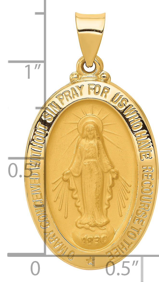 14k Polished and Satin Miraculous Medal Hollow Pendant
