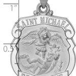 14K White Gold Polish/Satin St Michael Badge Medal Hollow Pendant