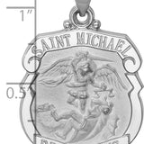 14K White Gold Polish/Satin St Michael Badge Medal Hollow Pendant