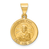 14k Polished and Satin St Paul Medal Hollow Pendant