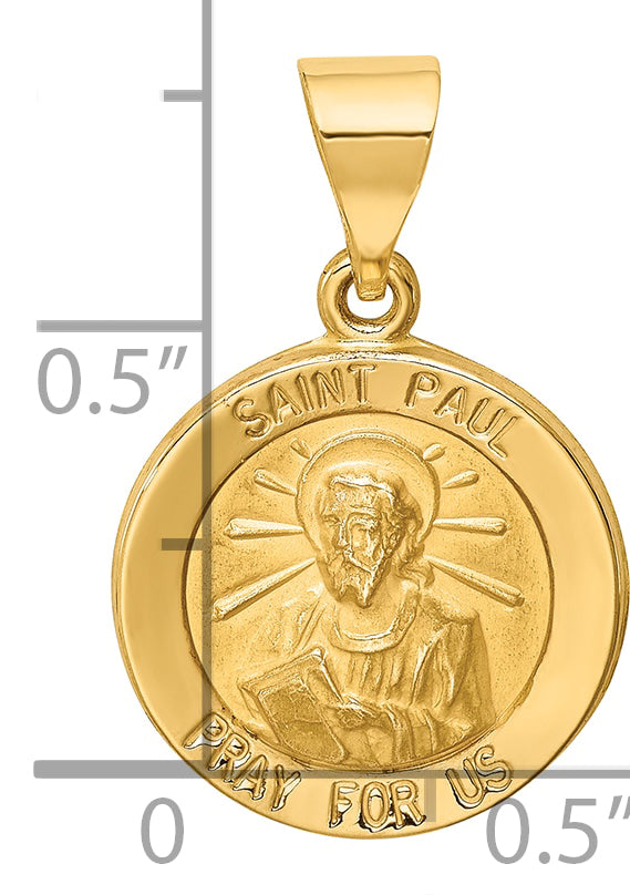 14k Polished and Satin St Paul Medal Hollow Pendant