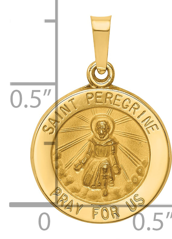 14k Polished and Satin St Peregrine Medal Hollow Pendant