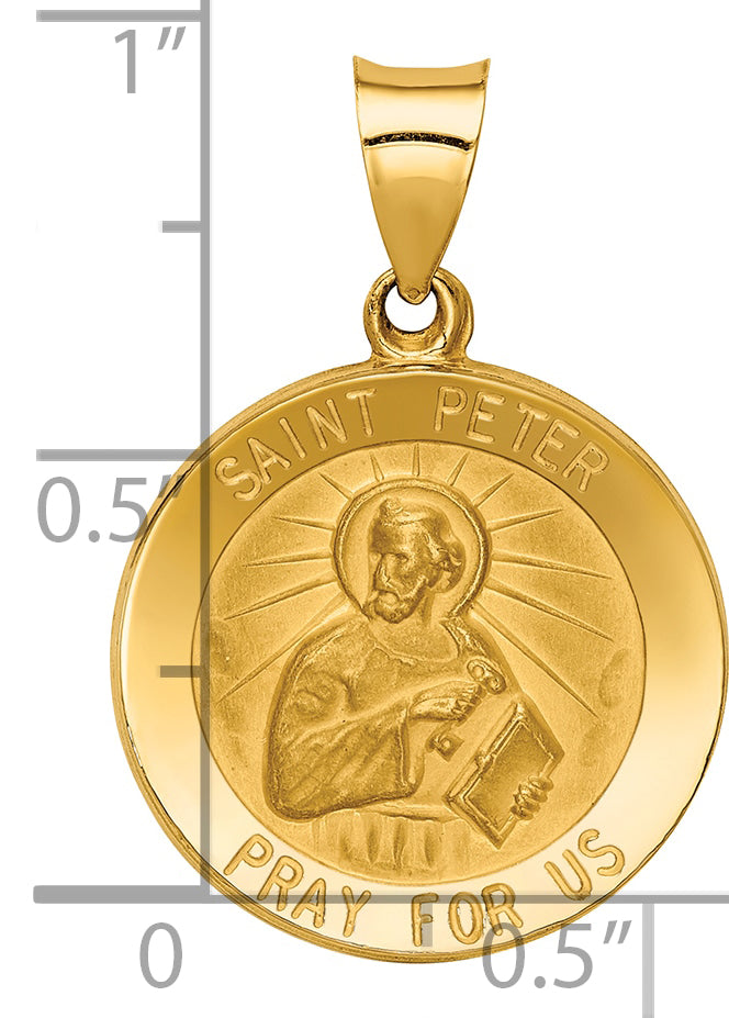14k Polished and Satin St Peter Medal Hollow Pendant