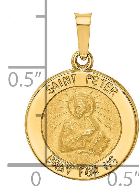 14k Polished and Satin St Peter Medal Hollow Pendant