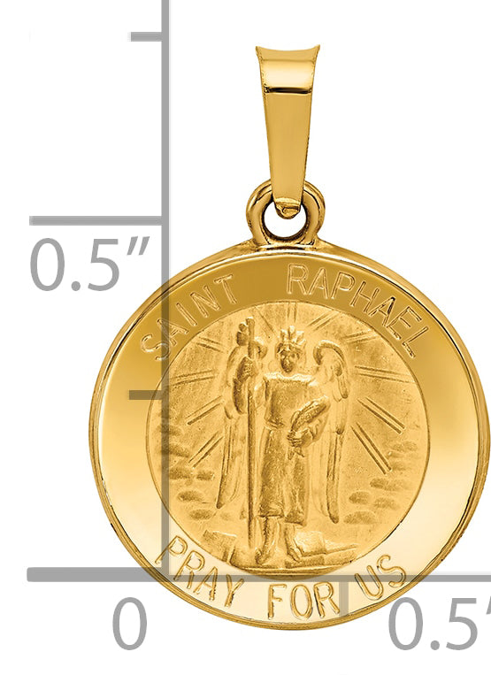 14k Polished and Satin St Raphael Medal Hollow Pendant