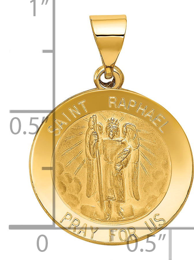 14k Polished and Satin St Raphael Medal Hollow Pendant