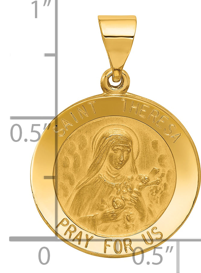 14k Polished and Satin St Theresa Medal Hollow Pendant