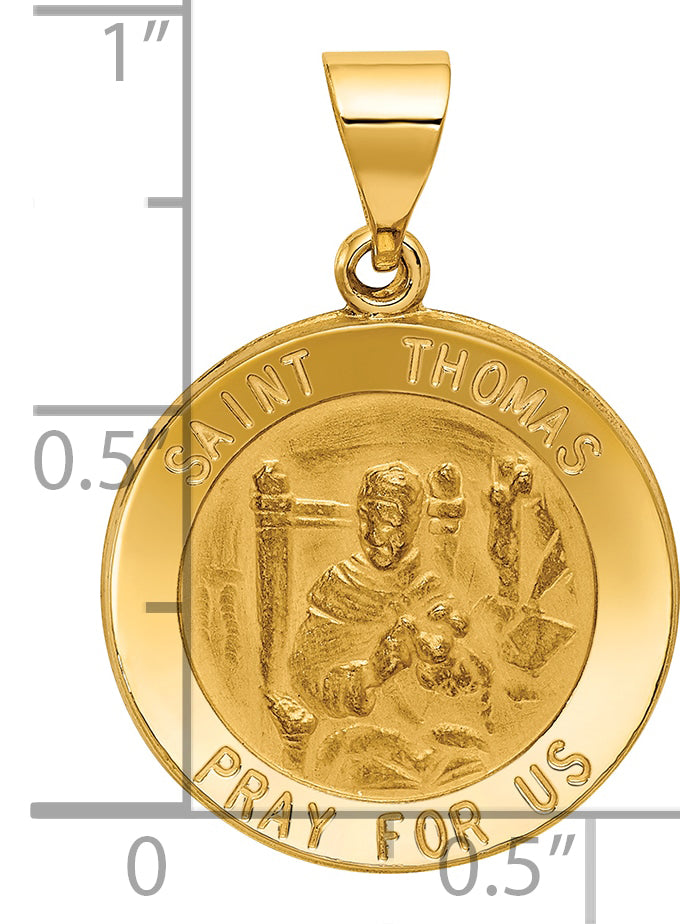 14k Polished and Satin St Thomas Medal Hollow Pendant
