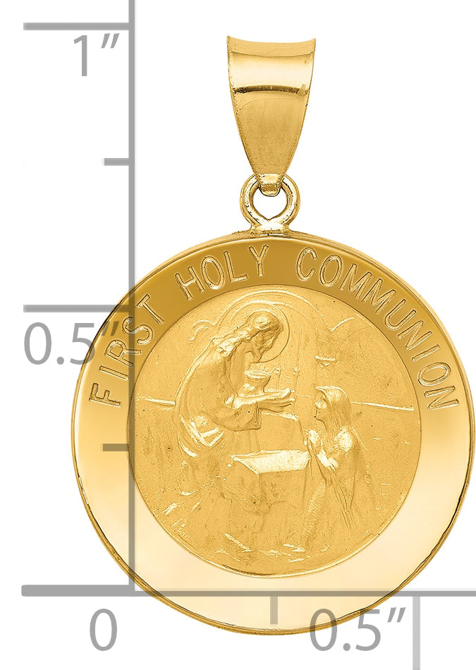14k Polished/Satin First Holy Communion Medal Hollow Pendant
