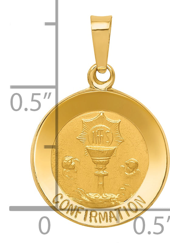 14k Polished and Satin Confirmation Medal Hollow Pendant