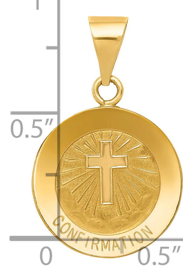 14k Polished and Satin Confirmation Medal Hollow Pendant