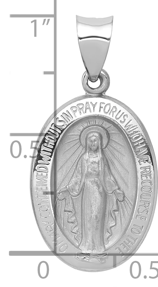 14k White Gold Polished / Satin Miraculous Medal Hollow Pendant