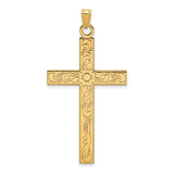 14k Etched Floral Design Cross Pendant