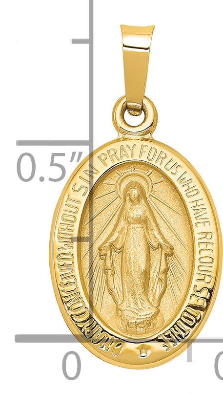 14k Polished and Satin Miraculous Medal Hollow Pendant