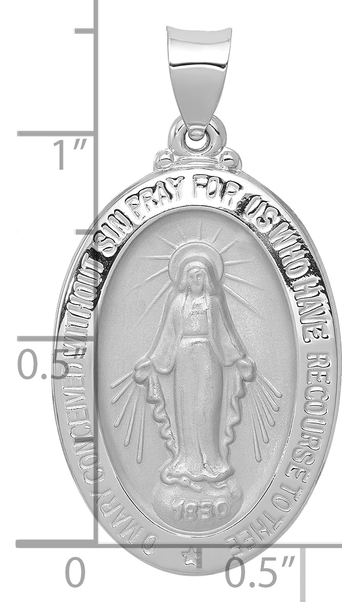 14k White Gold Polished/Satin Miraculous Medal Hollow Pendant