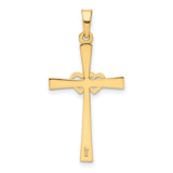 14K Two-tone Textured and Polished Latin Cross w/ Hearts Pendant