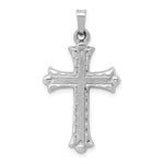 14K White Gold Textured and Polished Fleur de lis Cross Pendant