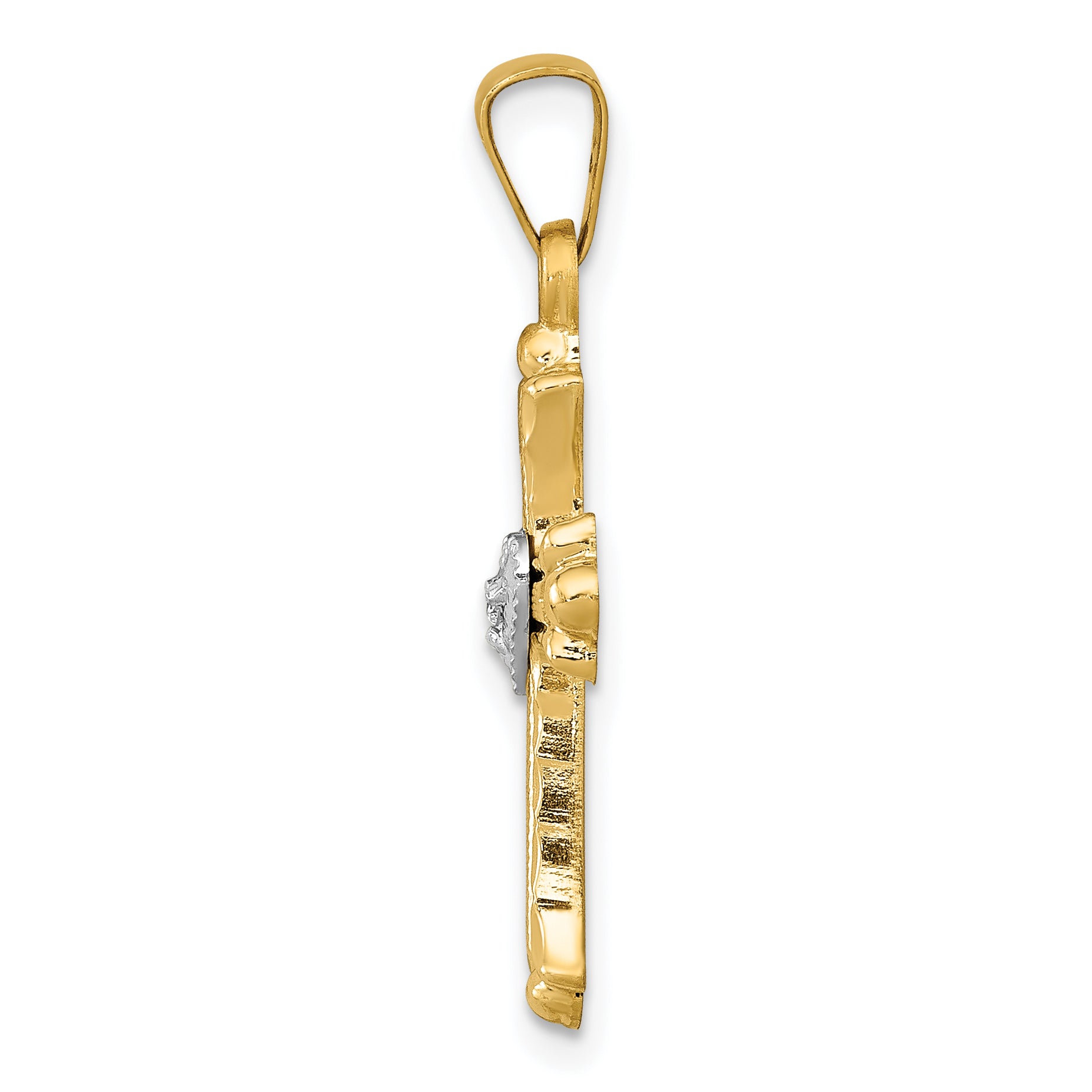 14K w/Rhodium Diamond Fleur De Lis Cross Pendant