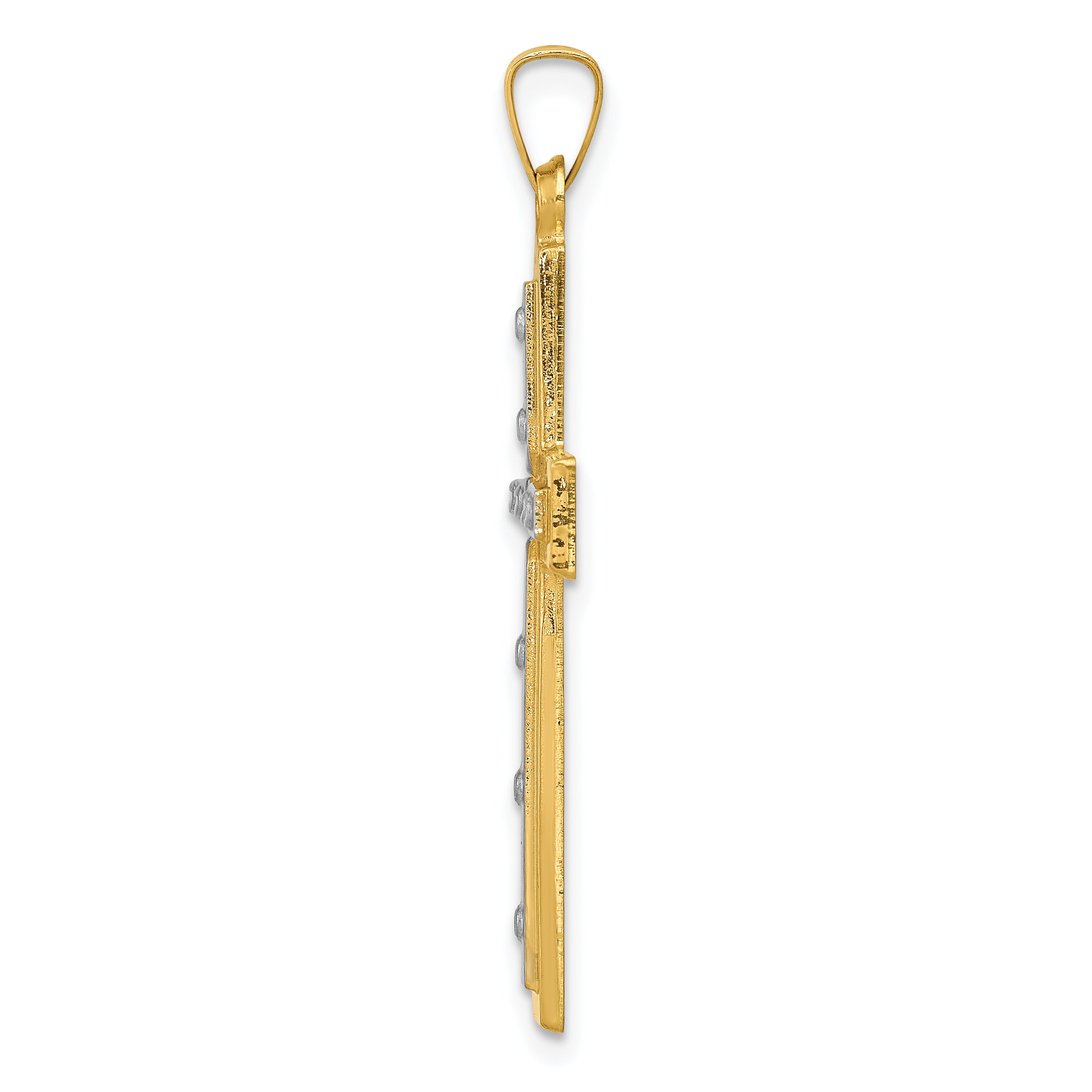 14K W/Rhodium Polished and Satin Cross Pendant