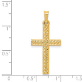 14k Polished Lattice Textured Cross Pendant