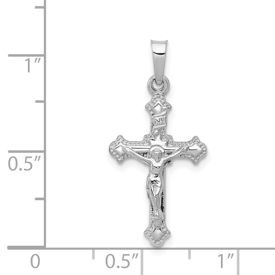 14k White Gold Polished INRI Crucifix Pendant