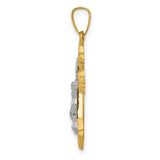 14k Two-tone Polished Fleur de Lis INRI Crucifix Pendant