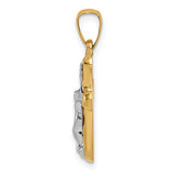 14k w/Rhodium Polished INRI Rounded Crucifix Pendant
