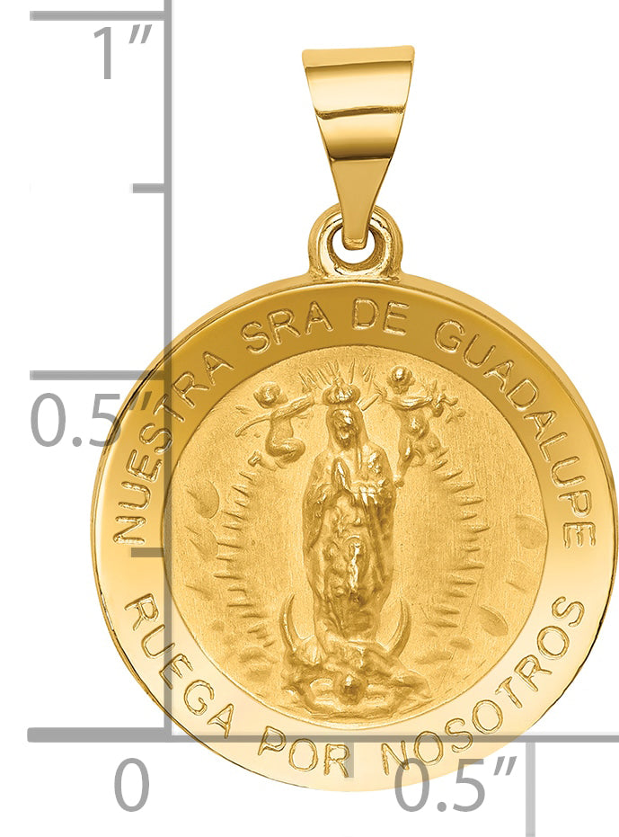 14K Polished/Satin Spanish Our Lady Guadalupe Hollow Medal