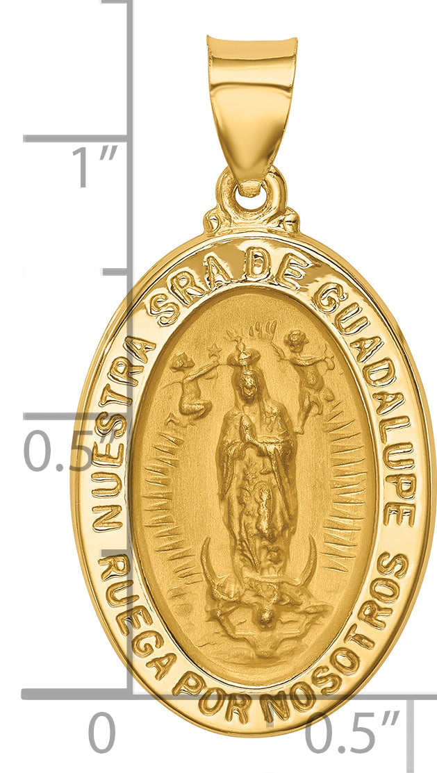 14K Polish/Satin Hollow Spanish Lady Of Guadalupe Medal Pendant