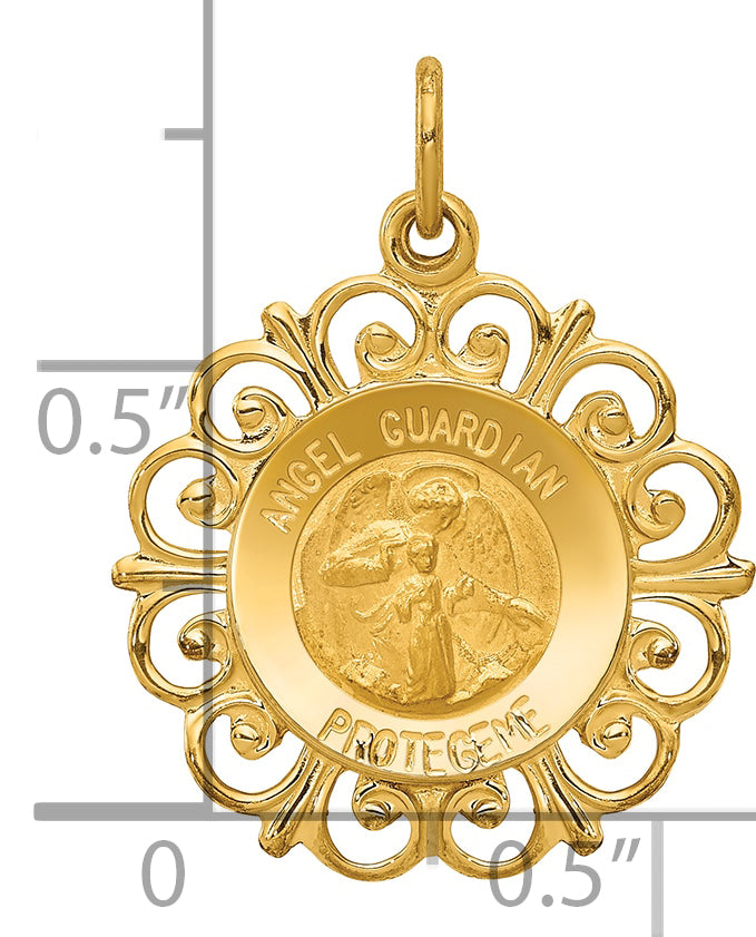 14k Polished/Satin Spanish Guardian Angel Medal Hollow Pendant
