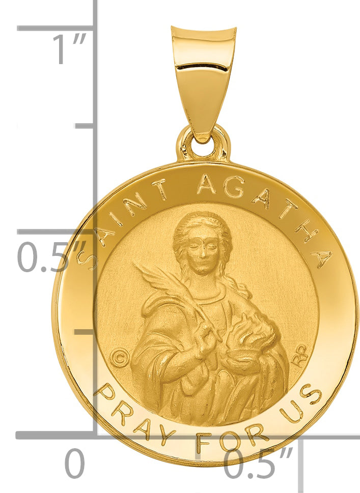 14K Polished/Satin St. Agatha Hollow Medal Pendant